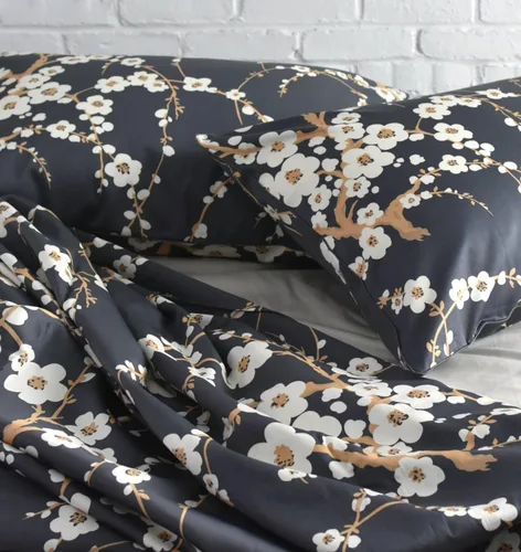 Vista 7 de Eikei Juego de 3 piezas de ropa de cama de algodón de 3 piezas con estampado de ramas florales de cerezo rojo cerezo estilo oriental japonés
