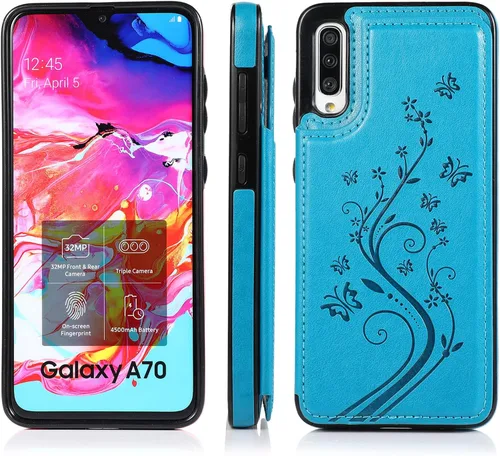 Vista 3 de Funda de teléfono para Samsung Galaxy A70 A70S con protector de pantalla de vidrio templado y tarjetero con soporte para tarjetero, soporte
