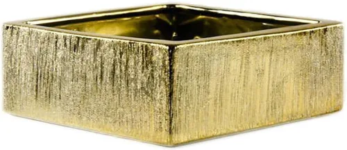 Vista 7 de WGV - Jarrón cuadrado de cerámica dorado rayado, ancho 8 pulgadas, altura 4 pulgadas, elegante maceta cuadrada corta Morden floral, maceta de Oro