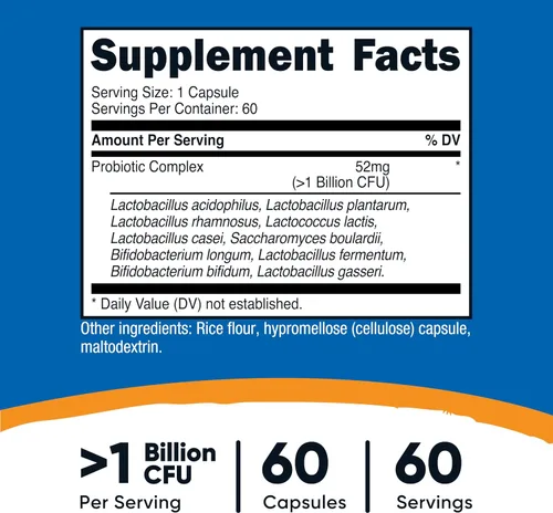 Vista 2 de Nutricost Complejo probiótico (>1 mil millones de UFC) 60 cápsulas - Sin gluten, sin OMG