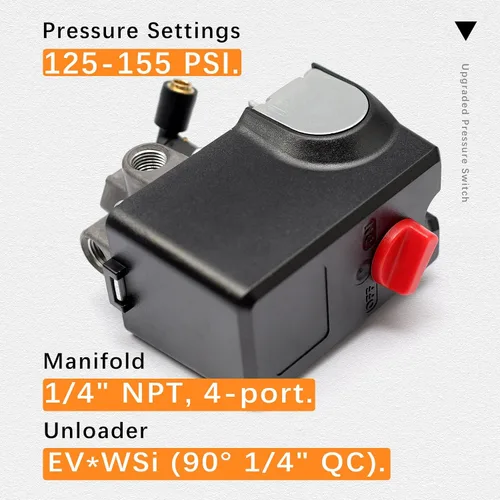 Vista 4 de Interruptor de presión mejorado compatible con Condor MDR 11/11 EA, 26 amperios 120/240 voltios 120-155 PSI