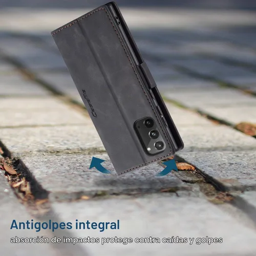 Vista 6 de Funda tipo cartera para Samsung Galaxy Note 20, piel sintética retro, cierre magnético, con ranuras para tarjetas, bolsillos para efectivo con Negro