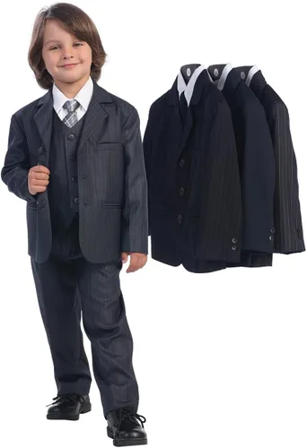 Vista 5 de Traje de 5 piezas de rayas azul marino con corbata burdeos
