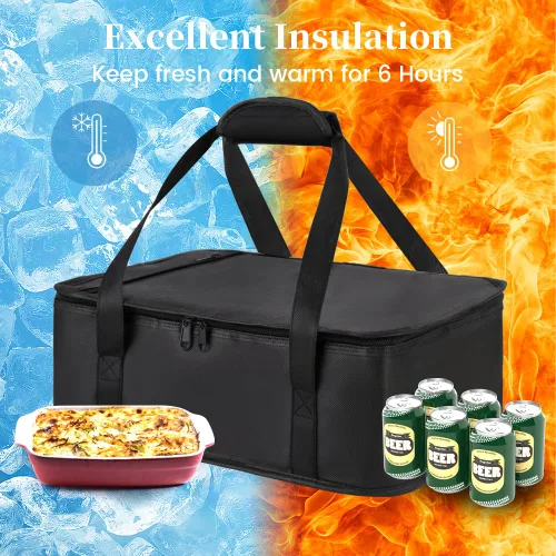 Vista 4 de Bodaon Bolsa aislante para cazuela, se adapta a platos de horno de 9 x 13 y 11 x 15 pulgadas con tapa, portadores de cazuela para alimentos Negro