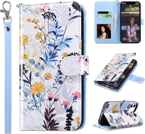 Vista 19 de ULAK Compatible con iPhone 12 Pro Max Funda Cartera con Portarjetas, Funda de Cuero PU con Soporte Plegable Ranuras para Tarjetas Correa de Muñeca