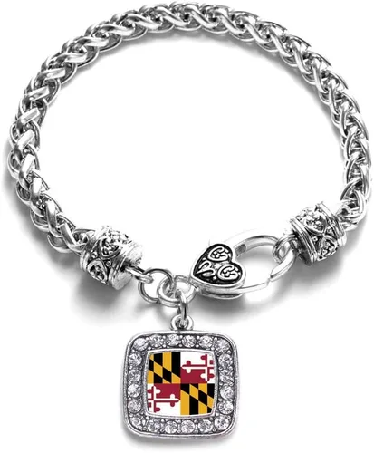 Vista 251 de Pulsera de dijes cuadrados de plata con joyería de circonita cúbica