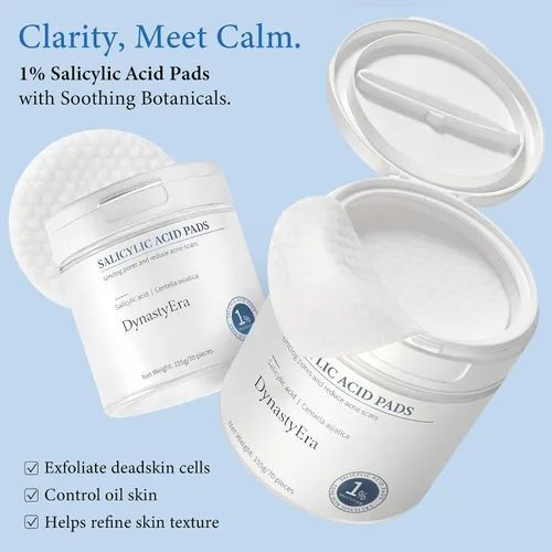 Vista 2 de Almohadillas de tóner exfoliantes para cara y cuerpo, suaves para pieles sensibles, 1% ácido salicílico, limpieza y suavización de poros, con cica