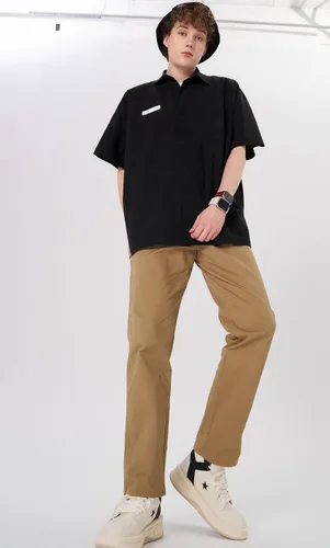 Vista 9 de Plaid&Plain Pantalones caqui elásticos de ajuste recto con bolsillo lateral y cintura elástica para hombre