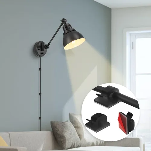 Vista 8 de GOODATE Apliques de pared enchufables, iluminación de pared con interruptor de encendido y apagado regulable, lámpara de pared con brazo oscilante