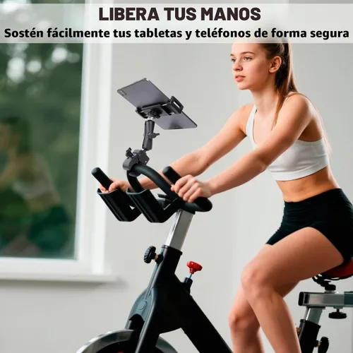 Vista 2 de Soporte para tableta de bicicleta giratoria para iPad, soporte de teléfono, soporte de manillar de bicicleta estática para cinta de correr