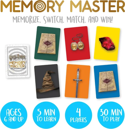 Vista 2 de AQUARIUS Juego de cartas maestras de memoria de Harry Potter, divertido juego de fiesta familiar para niños, adolescentes y adultos, regalo