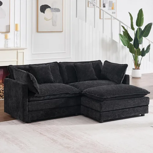 Vista 51 de Tmsan Chenille Cloud - Juego de sofá y silla, color beige y blanco Blanco beige