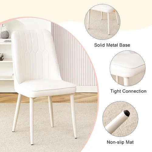 Vista 6 de Juego de mesa de comedor blanca para 4, juego de mesa de comedor de mármol de 67 pulgadas con mesa ovalada blanca crema de 3.5 pulgadas de grosor