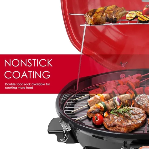 Vista 3 de Techwood - Parrilla eléctrica para barbacoa de 15 porciones para interiores y exteriores, diseño de doble capa, parrilla portátil extraíble, 1600 W
