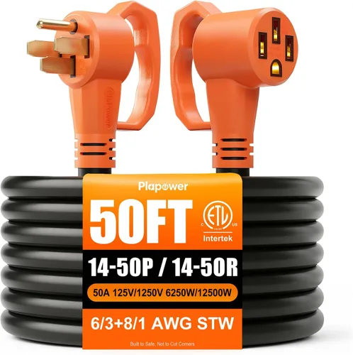 Vista 17 de Cable de extensión RV de 25 pies, 50 amperios, NEMA 14-50P a 14-50R 2-Negro naranja