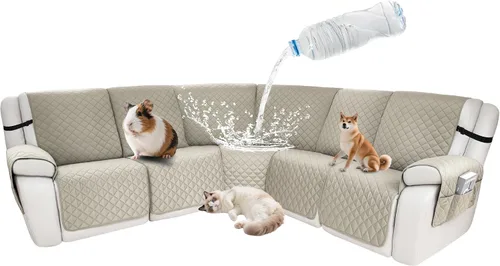 Vista 84 de Fundas impermeables para sofá reclinable seccional en forma de L, 7 piezas, antideslizantes, lavables, juego de fundas reclinables para mascotas