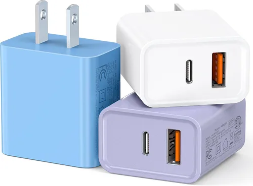 Vista 13 de Paquete de 3 cargadores tipo C, enchufe de pared USB C de doble puerto de 20 W PD y QC USB A bloque de carga rápida para Samsung Galaxy S24