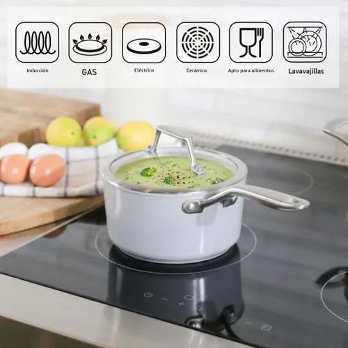 Vista 4 de TECHEF - CeraTerra Collection, cacerola antiadherente de cerámica de 2 cuartos con tapa de vidrio (sin PTFE, PFAS ni PFOA), fabricada en Corea