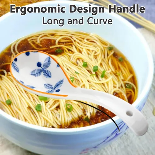 Vista 6 de Juego de 4 cucharas de sopa de cerámica chinas cucharas de ramen