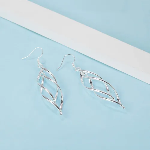 Vista 5 de Pendientes de alambre de espiral lineal chapados en oro de 18 quilates para mujer colgando Boho caída