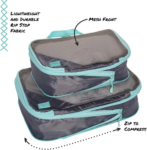Vista 2 de BUILT Compression Cube 2 Piece Set, Expandable Packing Set, Luggage and Travel Organizers, Gray Quiet Shade