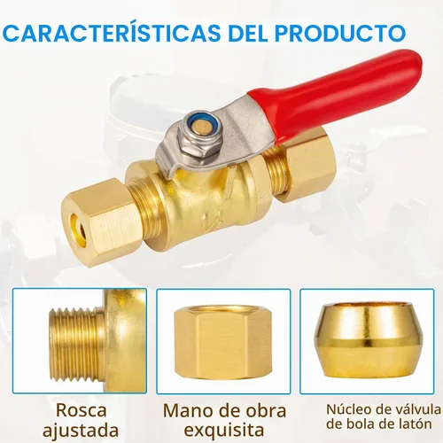 Vista 2 de Mini Válvula de Bola de Latón Sin Plomo con Interruptor de Cierre, Conexión de Compresión de 1/4 pulgada por Conexión de Compresión de 1/4 pulgada