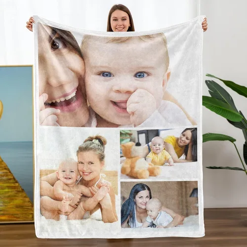 Vista 14 de Mantas personalizadas con fotos, manta personalizada con nombre de imagen para esposa, marido, novio, novia, aniversario, Navidad, cumpleaños, 1 Foto