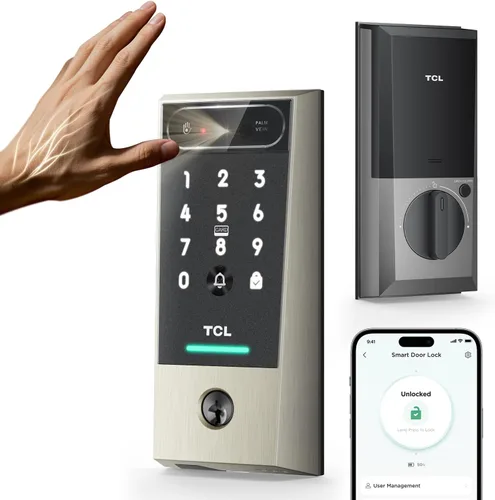 Vista 9 de TCL Cerradura inteligente D2, cerradura de puerta de entrada sin llave con control de aplicación, códigos de acceso, llaves mecánicas y códigos