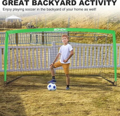 Vista 4 de BOHEN 9x5 FT Portable Metal Soccer Goal for Backyard, Steel Frame Soccer Net with Carry Bag, Fun for Outdoor Indoor Training Games for Kids and
