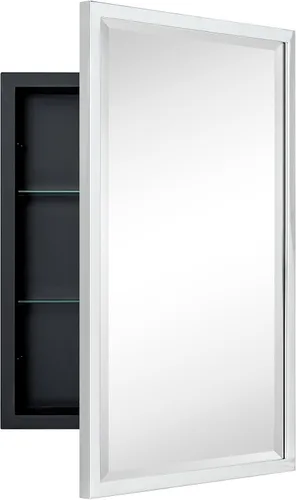 Vista 12 de TEHOME Botiquín de Medicina de Baño Empotrado con Marco de Metal Dorado con Espejo Biselado Rectangular Inclinable Espejos de Tocador para Pared 16