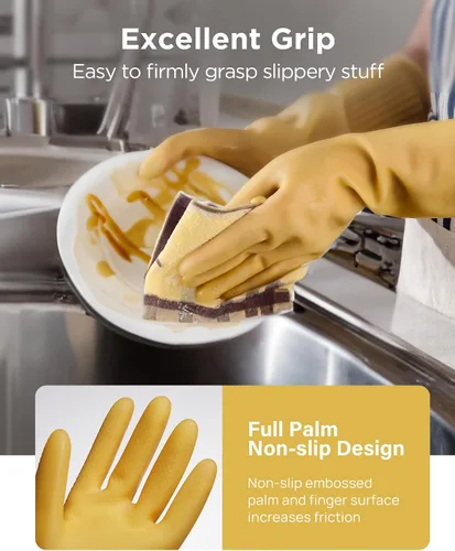 Vista 2 de Guantes de goma para lavar platos, 3 o 6 pares, guantes de cocina y reutilizables.