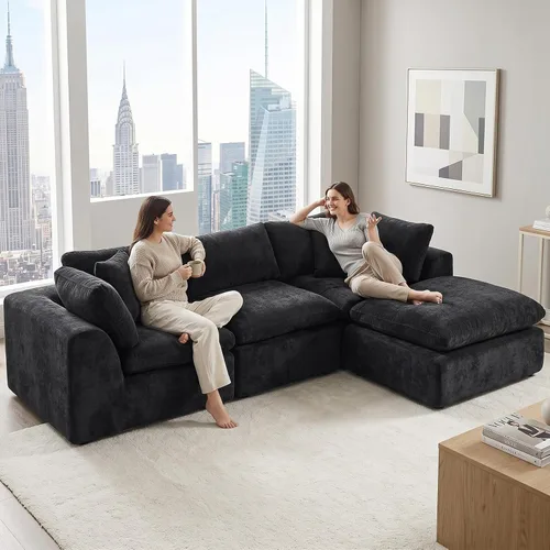 Vista 11 de Sofás de nube beige para sala de estar, sofá deshuesado de 4 plazas, sofá modular seccional, no requiere montaje, tapizado de chenilla, moderno