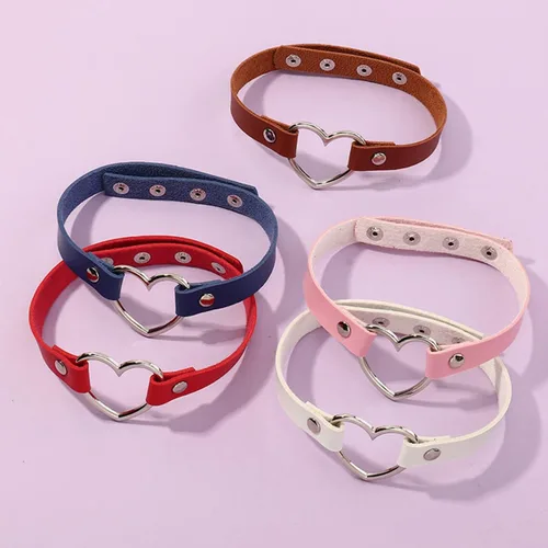 Vista 3 de Hiphop Street Dance Hollow Peach Love - Anillo de metal con corazón de doble color, costuras a juego, collar gótico para mujeres y niñas, joyería