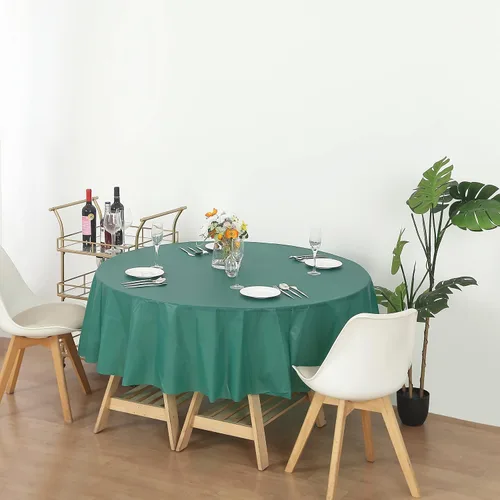 Vista 4 de Evershine Paquete de 12 manteles de plástico resistente (reutilizable) (redondo de 84 pulgadas, verde cazador)