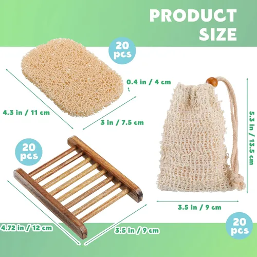 Vista 2 de Juego de 60 piezas de protector de jabón que incluye plato de madera, bolsa exfoliante, almohadillas protectoras a granel con autodrenaje, bolsa