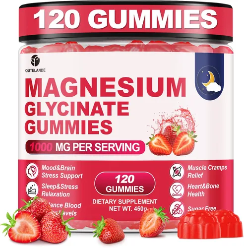 Vista 8 de 120 unidades de gomitas de glicinato de magnesio de 1000 mg para mujeres y hombres, suplementos de malato de magnesio y taurato para dormir, apoyo