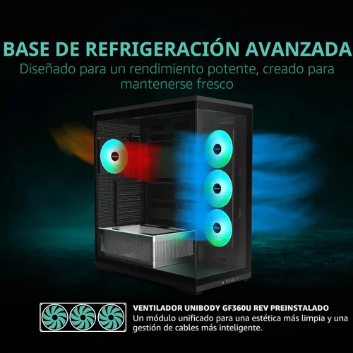 Vista 5 de MONTECH Funda para PC TG3 Panorámica ATX, lista para conexión trasera y 4 Negro