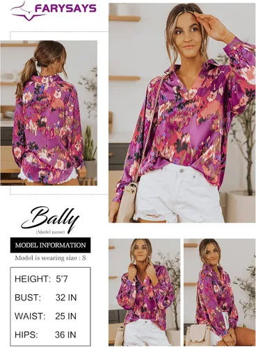 Vista 4 de FARYSAYS Blusas sueltas con cuello en V y estampado abstracto para mujer
