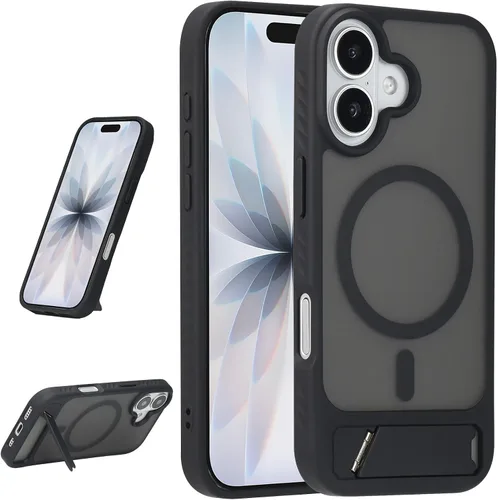 Vista 9 de Funda magnética para iPhone 15, fuerte protección contra caídas de grado militar con protector de pantalla, marco suave y parte trasera mate, a Negro