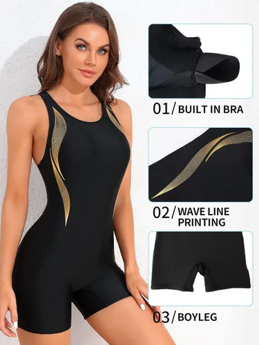Vista 11 de ATTRACO Traje de baño deportivo de una pieza para mujer, traje de baño deportivo de entrenamiento