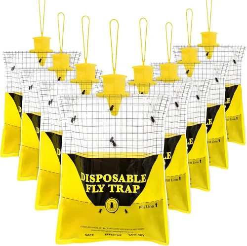 Vista 10 de Trampas para moscas al aire libre para patio, 6 bolsas grandes desechables, atrapamoscas de rancho
