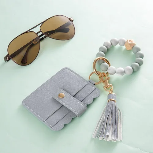 Vista 8 de Real Sic Pulsera de pulsera llavero billetera, soporte para tarjetas de crédito con cuentas de silicona, funda multifuncional de moda para tarjetas