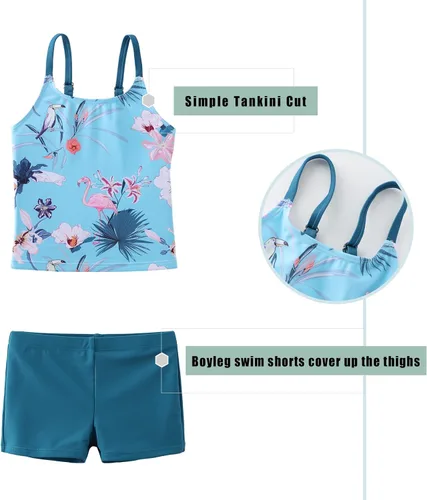 Vista 2 de Traje de baño de dos piezas para niñas tankini con pantalones cortos para niños