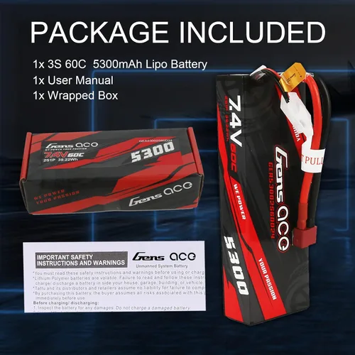 Vista 6 de Gens ace 2S Lipo Batería 7.4V 60C 5300mAh Lipo Batería HardCase Pack con Deans Plug para RC Car
