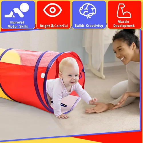 Vista 4 de Simgoing Túnel de juego multicolor de 4 piezas para niños, tienda de campaña para gatear y explorar de 6 pies, túnel de juego con lados de malla