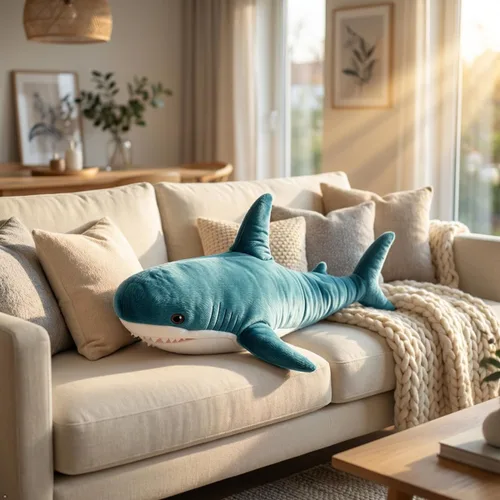 Vista 4 de Peluche de tiburón gigante de 39.4 pulgadas, almohada de tiburón de peluche súper suave y linda, decoración de habitación para niños y niñas, regalo