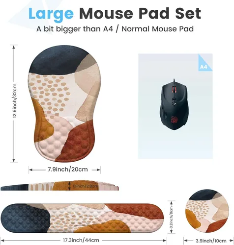 Vista 8 de HAOCOO Alfombrilla de escritorio, alfombrilla ergonómica para mouse con soporte de muñeca y reposamuñecas para teclado, 4 alfombrillas de mouse