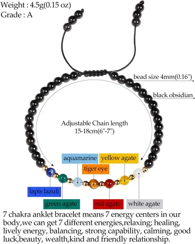 Vista 4 de Jewever Pulseras de 7 chakras para mujer, piedra real, cuerda de la suerte, pulsera de cuentas de cristal, cristales y piedras curativas, joyería