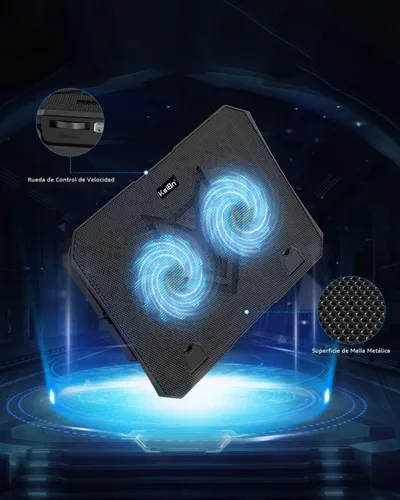 Vista 7 de KeiBn Almohadilla de enfriamiento para laptop, enfriador de laptop para juegos, 2 ventiladores para portátiles de 10 a 15.6 pulgadas, 5 soportes