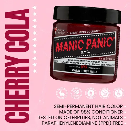 Vista 6 de MANIC PANIC Vampire - Tinte para el cabello Classic High Voltage semipermanente rojo sangre, vegano, sin PPD ni amoníaco (8 onzas)